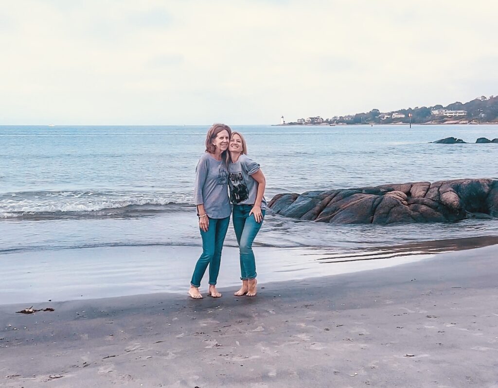 mom-and-daughter-in-gray-sweaters-on-Wingaersheek-Beach-Gloucester