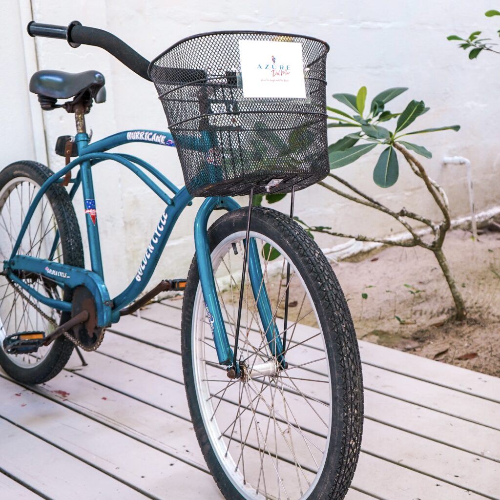 turquoise-bike-for-guest-use-at-placencia-beachfront-cabanas-azure-del-mar