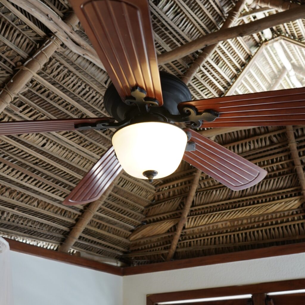 ceiling-fan-on-hatched-roof-in-placencia-beachfront-cabana-azure-del-mar