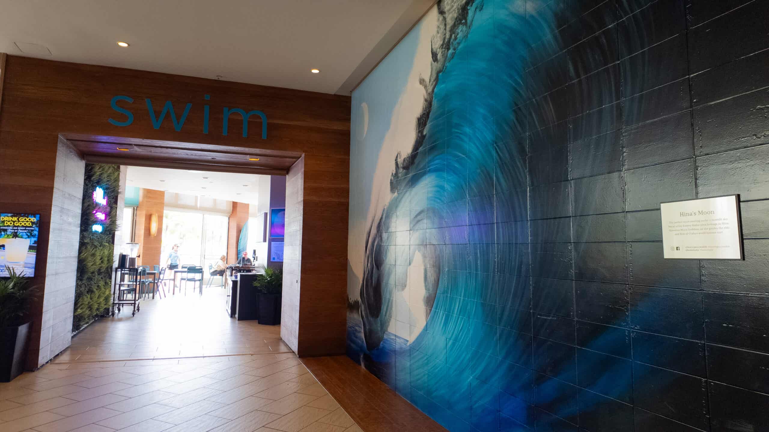 A mural of a wave at SWIM Restaurant Waikiki Beach