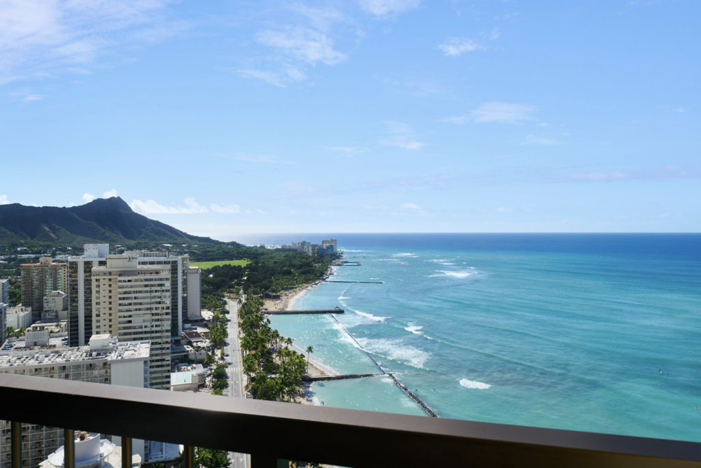 A patio view of Waikiki Beach and Diamond Head