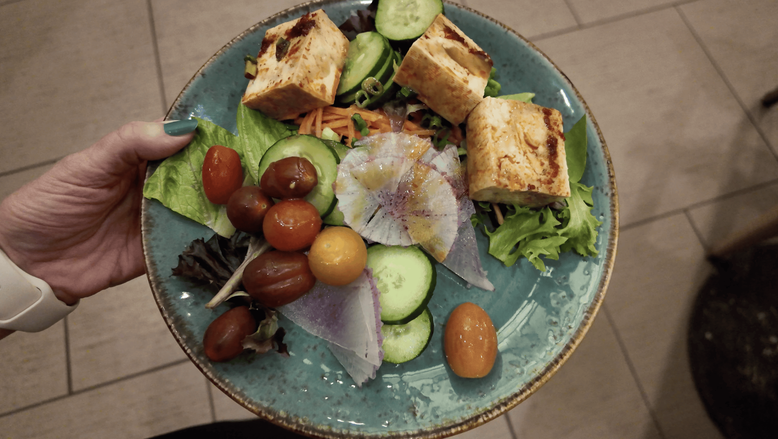 A salad with fresh Hawaiian veggies and tofu