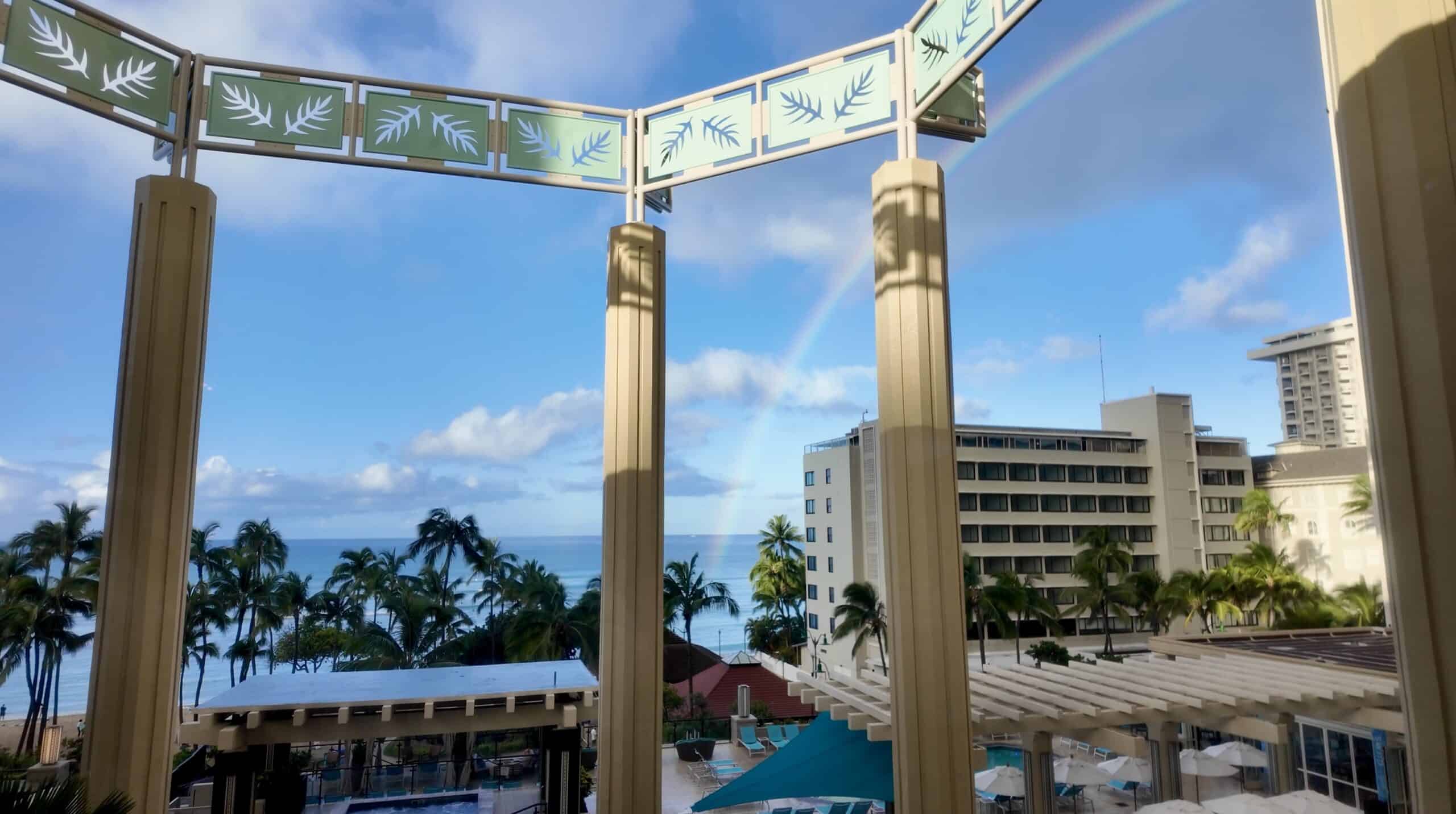 A rainbow over the ocean in Waikiki at the Hyatt Regency
