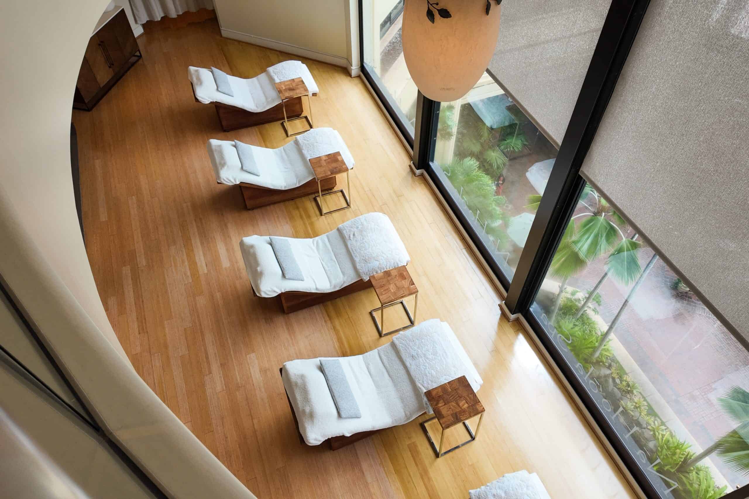 A row of spa chairs at the Hyatt Regency and Spa Waikiki