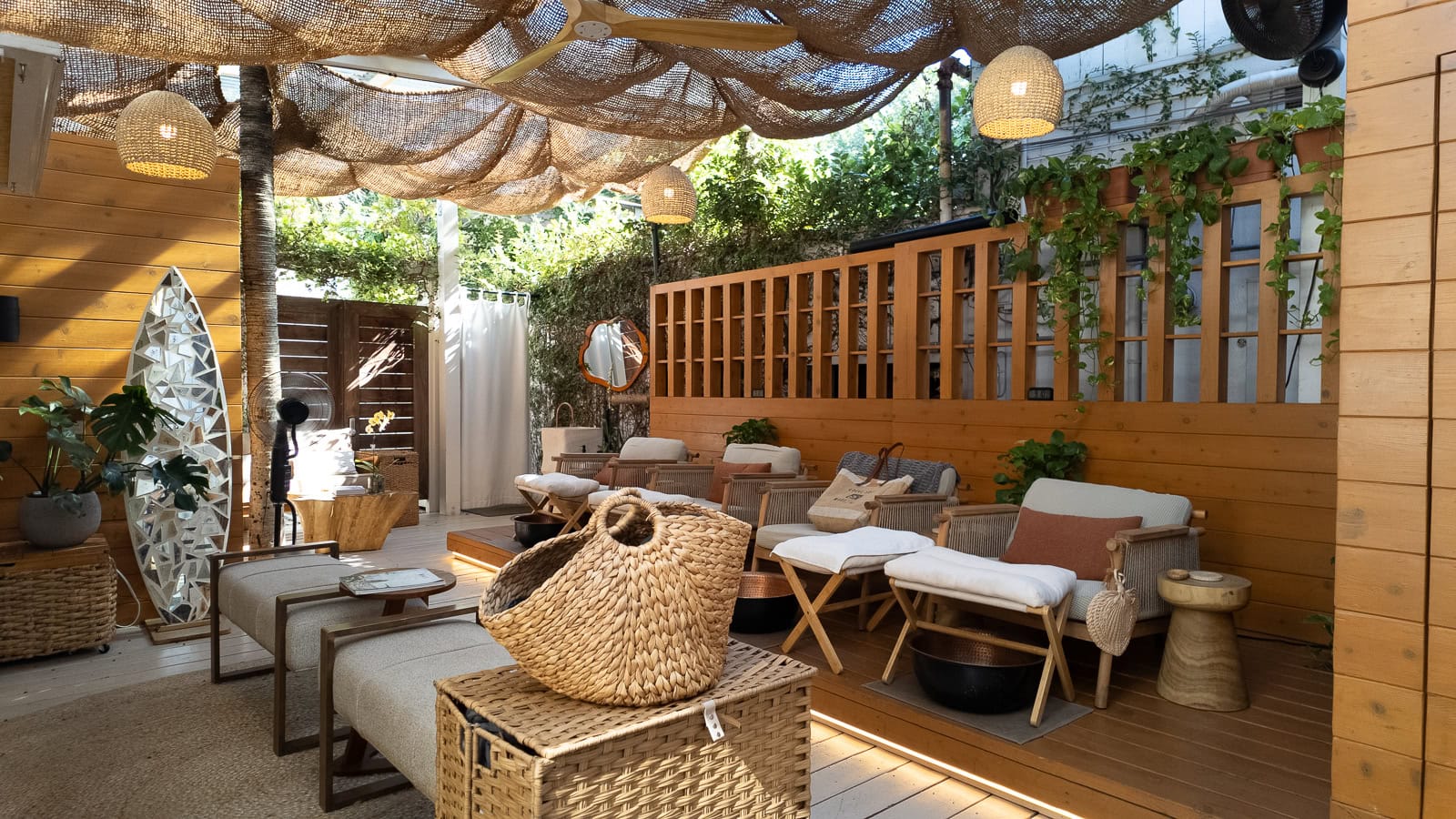 The backyard spa garden at Scape Maui with massage chairs and foot baths